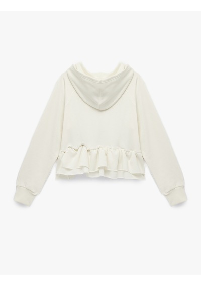 Koton Pamuklu Uzun Kollu Kapüşonlu Volanlı Fermuarlı Sweatshirt Ekru 6sal10331ık Ekru
