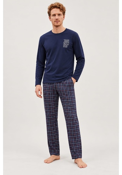 Pemilo Erkek 6500-1 Uzun Kol % 100 Pamuk Cotton Pijama Takımı Lacivert