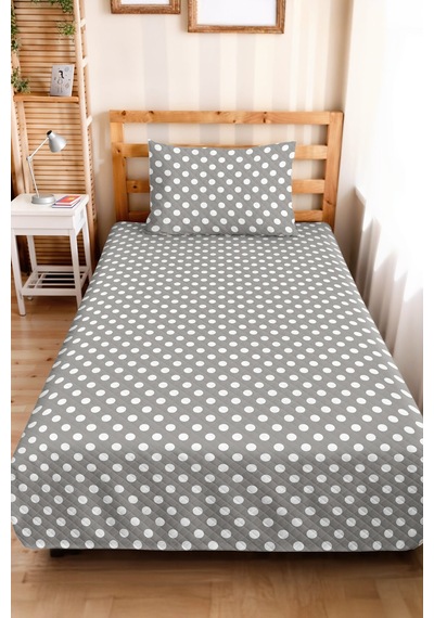 Gri Puantiyeli Modern Genç Odası Tek Kişilik Pike Takımı-geometrik 160x220 Cm Kapitone Yatak Örtüsü Ayazlı Çiçek Gölgesi