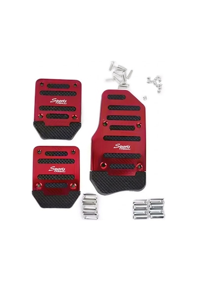 Universal Manuel Metal Pedal Seti 3 Parça Kırmızı
