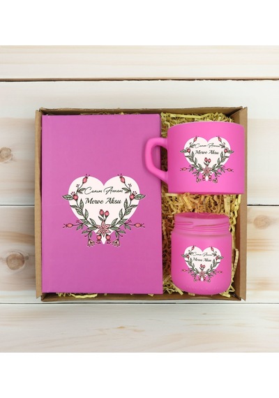 Bk Gift Kişiye Özel İsimli Dtf Anne Temalı Pembe Defter & Kahve Fincanı & Mum Hediye Seti-5, Anneye Hediye, Anneler Günü Hediyesi Kobitmeyencom30805 B