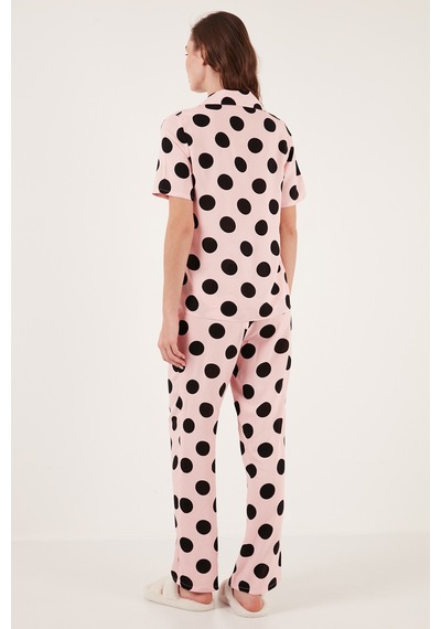 Lela Rahat Kesim Bol Paça Mono Yaka Kısa Kollu Bayan Pijama Takımı 6110290 Pembe