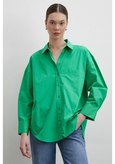 Never More Oversize Pamuklu Gömlek Yeşil Yeşil