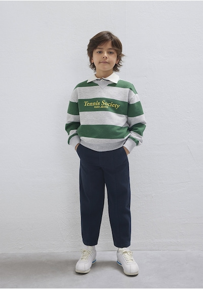 Mavi - Çizgili Baskılı Yeşil Sweatshirt 6s10170-71697 Yeşil