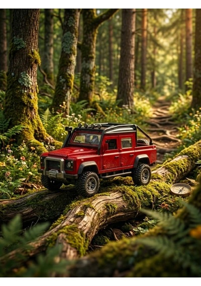 Işıklı Sesli Açılabilir Kapılı Arkası Açık Arazi Land Rover Oyuncak Arabas Çek-Bırak Mekanizmalı Kırmızı