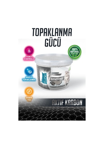 Aktif Karbonlu Bentonit Kedi Kumu 10 Lt İnce Taneli, Güçlü Topaklanan, Koku Kontrolü