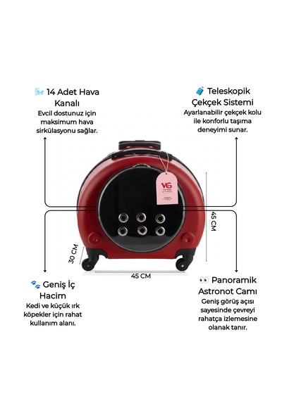Vg Premium Kedi Taşıma Valizi Panoramik Açılır Kapaklı