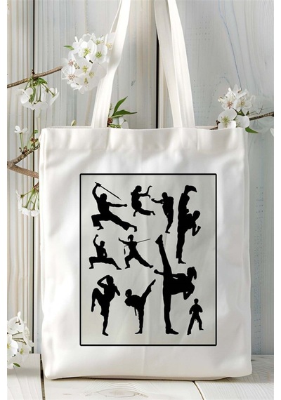 Art Hediye Taekwondo Tekvando Baskılı Bez Çanta Omuz Çantası Kişiye Özel Desen 1 Çok Renkli