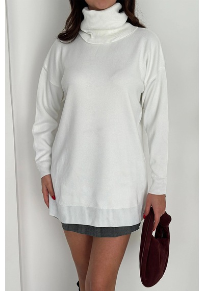 Asprin Fashion Degaje Yaka Triko Bluz Beyaz + Hediye Kolye Beyaz