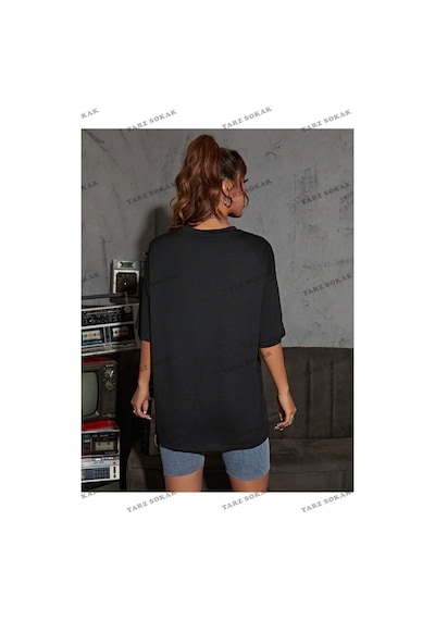Startmore Unisex Kadın/erkek Dragon Renkli Özel Baskılı Oversize Penye Siyah