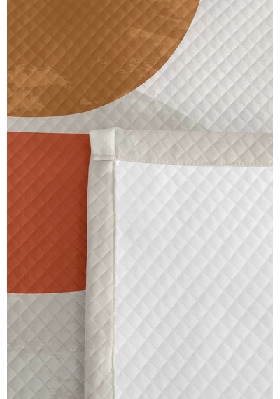Geometrik Yeşil Genç Odası Tek Kişilik Pike Takımı - Turuncu Bej 160x220 Cm Kapitone Yatak Örtüsü Gizli Pamuk Yansıması