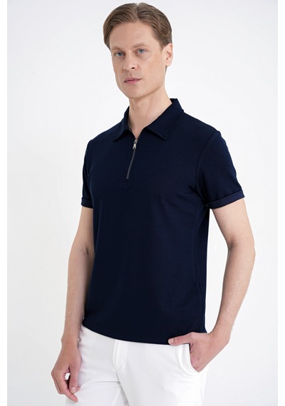 Efor Slim Fit Esnek Pamuklu Fermuarlı Lacivert Polo Yaka Tişört Ts 926