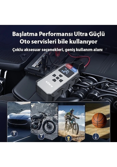Ezere 4 İn1 8000mah Lastik Sisirme Pompası Ve Starter Akü Takviye Seti- 5775