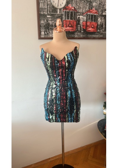Chica Rosa Fashion Midnight Pullu Parti Elbisesi Çok Renkli