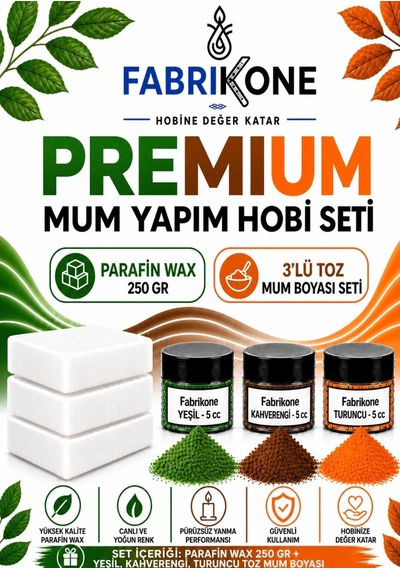Premium Mum Yapım Hobi Seti - Parafin Wax 250 Gr - 3'lü Toz Mum Boyası Seti - Yeşil, Kahverengi, Turuncu Bkfabpw2503ykht Karışık