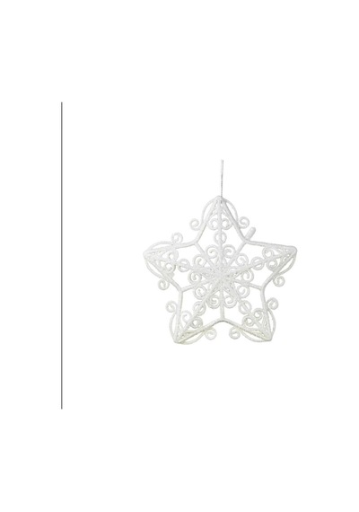Yılbaşı Süsü Simli Dantel Desenli Yıldız Beyaz 15 Cm