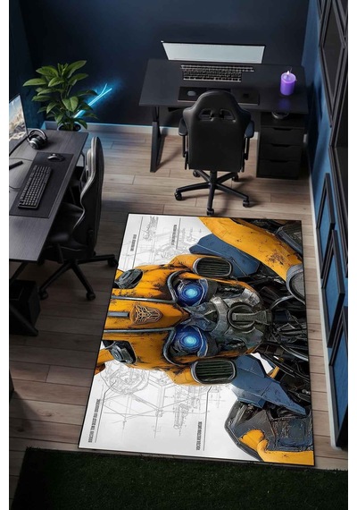 Bumblebee Tema Halı Dijital Baskı Yıkanabilir Kaymaz Taban Leke Tutmaz Çok Renkli-62