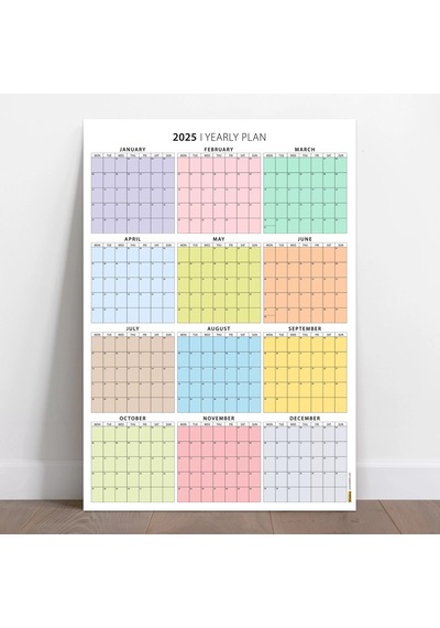 2026 Yıllık Planlayıcı Duvar Takvimi, Rengarenk Pastel Renkler