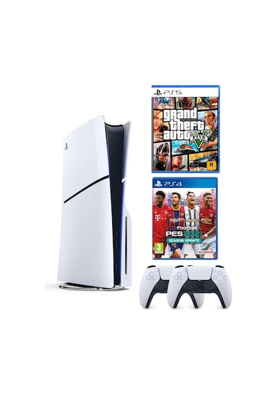 Sony Playstation 5 Slim CD Edition + 2 DualSense PS5 Kol + Pes 2021 + GTA 5 (İthalatçı Garantili)