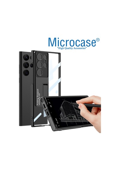 Samsung Uyumlu Galaxy S23 Standlı Kristal Sert Plastik Kılıf - AL3564
