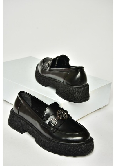 Fox Shoes T996191208 Siyah Rugan Kalın Tabanlı Kadın Ayakkabı Siyah-rugan Siyah