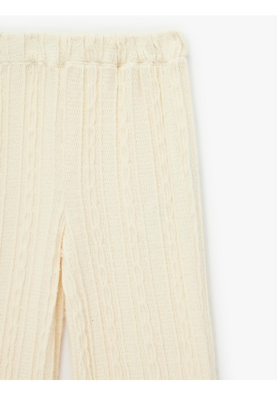 Koton Dokulu Beli Lastikli Geniş Paça Pantolon Ekru 7wkg40110ak