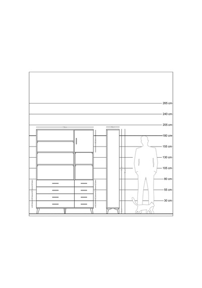 Arges Dolap 8 Raflı 8 Çekmeceli Tek Kapaklı 132x30x195 Antra... Antrasit