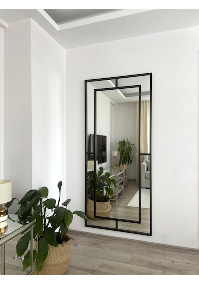 Effe Siyah Metal Çerçeveli 180x80 Cm Dekoratif Ayna