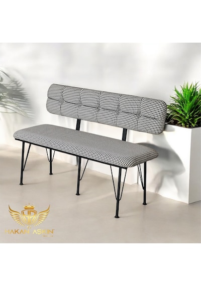 By Hakan Aşkın 120 Cm Metal Ayaklı Metal Alt Kasalı Kazayağı New 2025 Sırtlı Bench Bank Kazayağı Dokuma Kumaşş