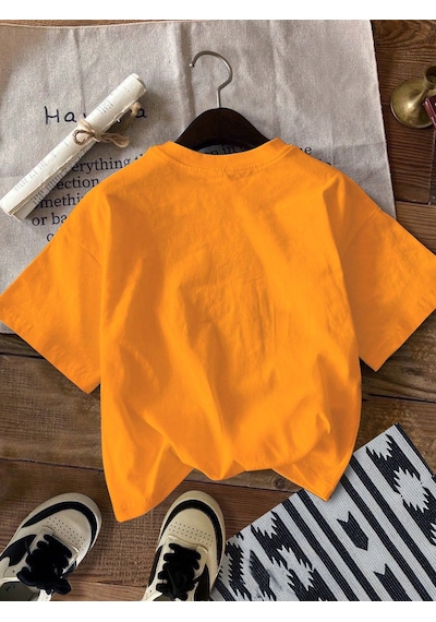 Unisex Canavarlar Baskılı Tasarım Tshirt Turuncu