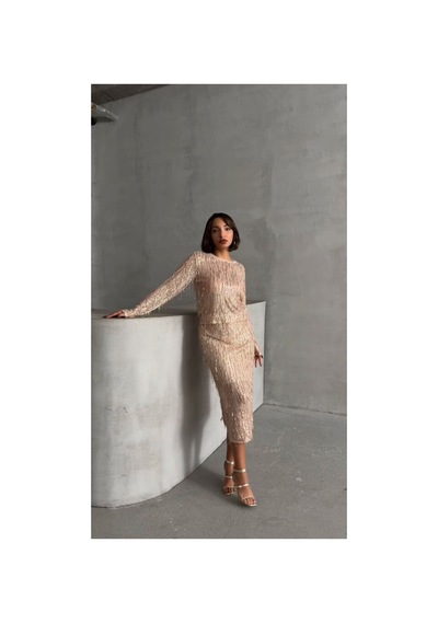 Verymoda Tüy Pullu Etek F1621 Taş Gold