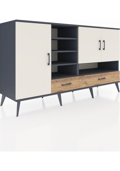 Kronos Konsol 8 Raflı 2 Çekmeceli 3 Kapaklı 176x59x99 Antrasit-ay Antrasit-aytaşı/çam
