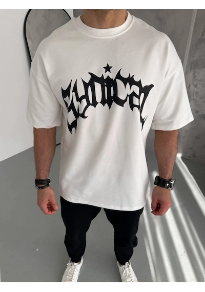 Wear Vexel Erkek Baskılı Bisiklet Yaka T-shirt - Beyaz Çok Renkli