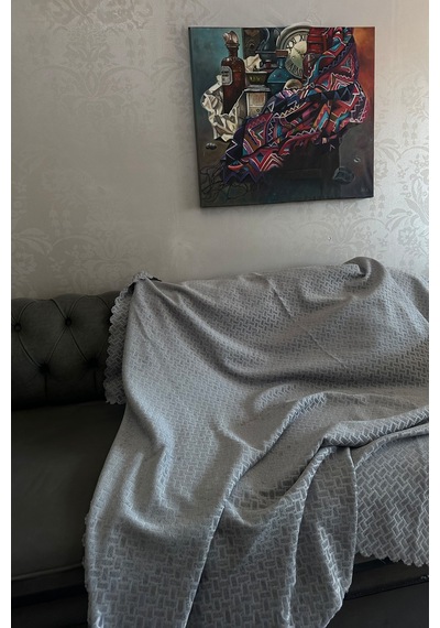 Sofline Kadife Şönil Koltuk Örtüsü, Kaymaz Kanepe Örtüsü, Koltuk Şalı 180 X 220cm Gri