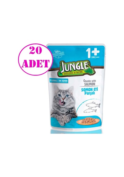 Jungle Somonlu Jelly Pouch Yetişkin Kedi Yaş Maması 20 x 100 G