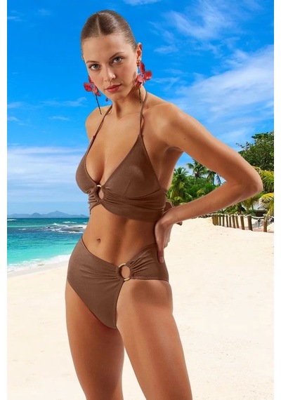 Ersefa Tasarım Bikini Takımı Klora Dayanıklı Hızlı Kuruyan Şık Detaylı Ö Kahverengi