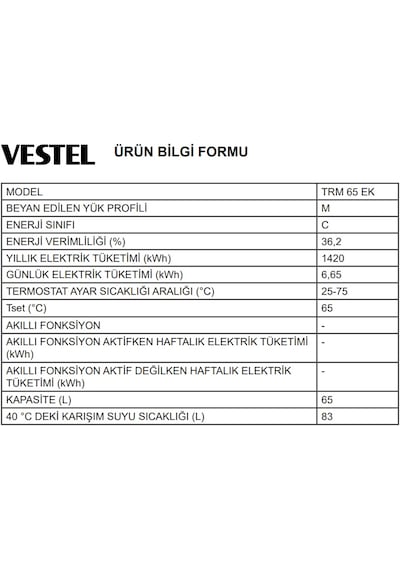Vestel TRM 65 EK 65 Lt Elektronik Termosifon