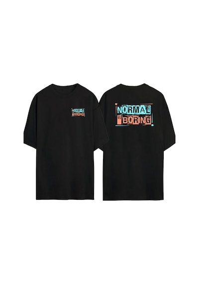 Thewert Unisex Normal Is Boring Ön Arka Baskılı Sıyah Oversize T-shirt Siyah