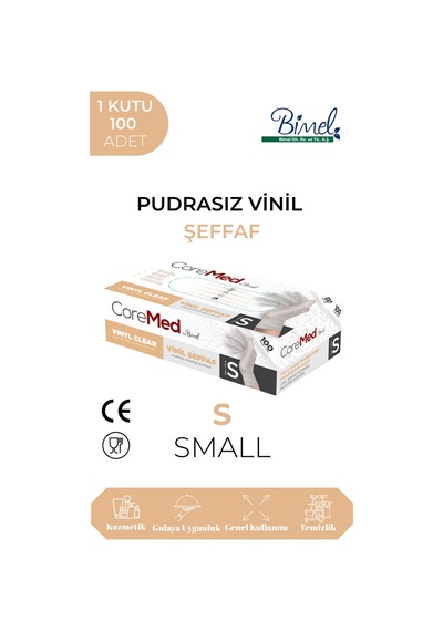 Vinil Şeffaf Muayene Eldiveni S - 1 Paket 100'lü