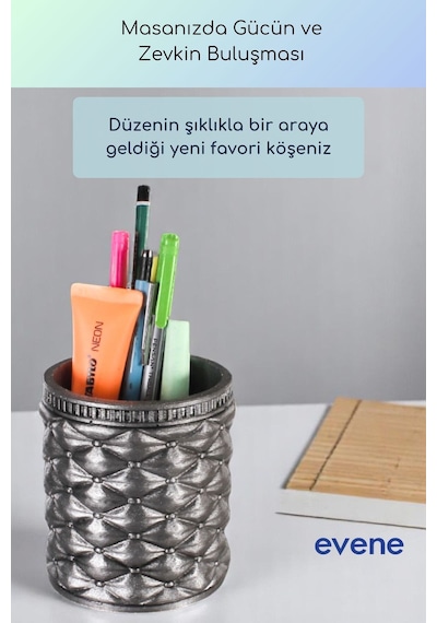 Kalemlik Masa Kalemliği Organizer Kalemlik Gümüş Eskitme Renk Model 85 Çok Renkli
