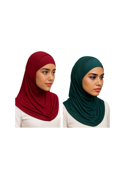 Aldaıyr 2 Adet Hijab 2 Parça Likra Kumaş Bordo Koy Yeşil