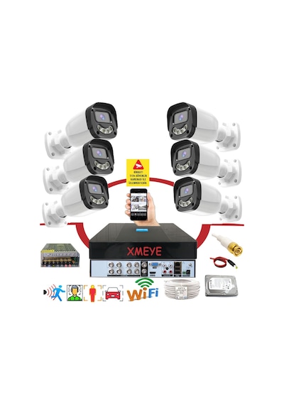 6 Lı Araç Yüz Ve İnsan Tanımalı Hareket Algılayan 5 Mp Lens 4 Warm Led Gece Renkli Gösteren Güvenlik Kamera Seti Bs2304w