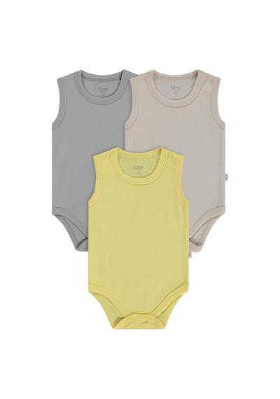 Civil Baby Basıc 3 Lü 0-36 Ay Çıtçıtlı Badi - Bej Taş Rengi