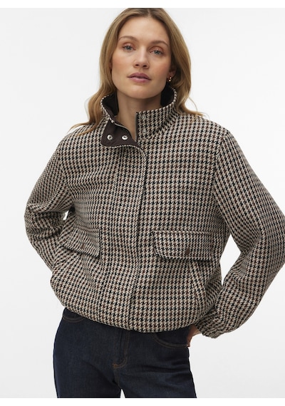 Vero Moda 10348771-191109 Tcx Koyu Kahve Kadın Dik Yaka Desenli Tüvit Mont Koyu Kahverengi