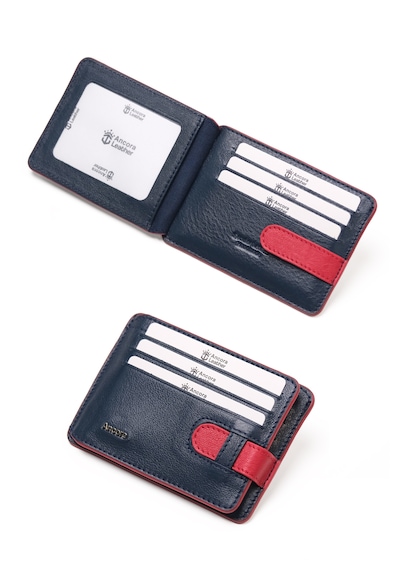 Ancora Leather Hakiki Deri-minimal Tasarım Kartlık-26205-kişiye Özel İsim Baskılı Lacivert - Kırmızı