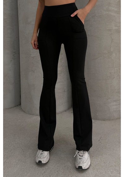 Lesa Wear Yüksek Bel Flare Comfort Çift Cepli Toparlayıcı İspanyol Paça Pantolon Siyah