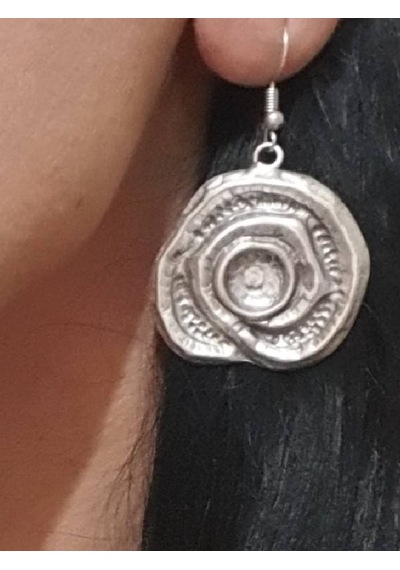 Gümüş Kaplama Antik Çelik Kadın Sallantılı İçi Dolu Gül Döngülü Küpe