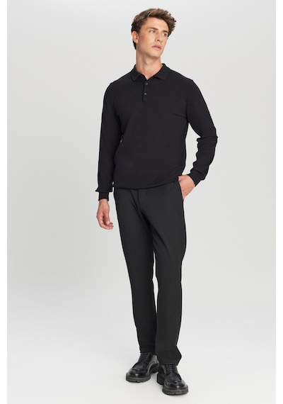AC&Co / Altınyıldız Classics Erkek Sıyah Pamuklu Standart Fit Normal Kesim Polo Yaka Triko Kazak SIYAH