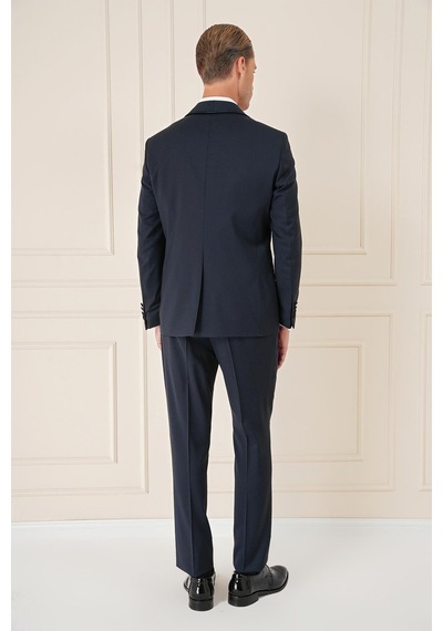 Efor Black 078 Slim Fit Çıkarılabilir Saten Yaka Cerutti Kumaş Yelekli Lacivert Damatlık Smokin Takım Lacivert