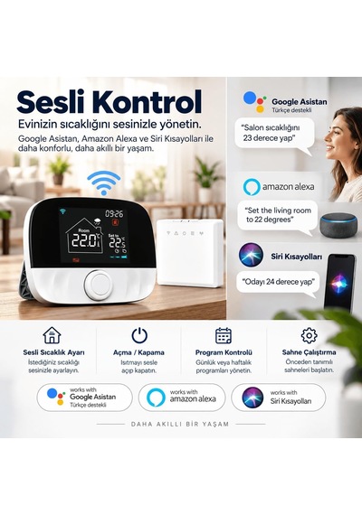 Wifi Akıllı Oda Termostatı, Tuya Ve Smart Life Uyumlu, Kablosuz T9w